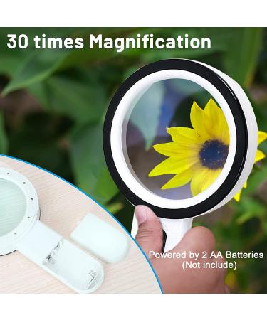 30X Handheld Magnifying Glass with Light - Ideal for Seniors, Reading, Coins, Stamps, Maps, Inspection - Illuminated Magnifier for Macular Degeneration - Buy Online on GoSupps.com
