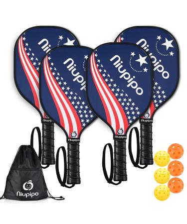 niupipo Pickleball Paddles, Pickleball Set with Balls and 1 Carry Bag, 7-ply Basswood Wood Pickleball Paddles, Pickleball Rackets with Ergonomic Cushion Grip, Wooden Pickleball Paddle for Beginner blue