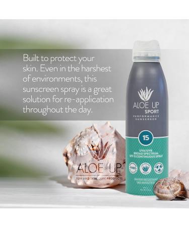 Aloe Up Sport SPF 15 Sunscreen Continuous Spray - 6oz Sunblock with Aloe | UVA/UVB Protection | Quick-Drying Formula - Buy Online on GoSupps.com