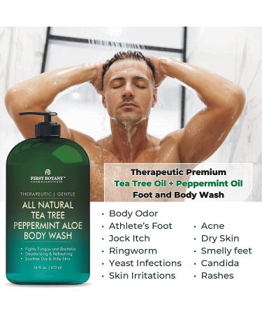 First Botany Tea Tree Body Wash 16 oz - Natural Shower Gel for Body Odor, Athlete's Foot, Acne, Eczema & More - Peppermint Oil Infused - Men & Women's Skin Cleanser - Buy Online on GoSupps.com