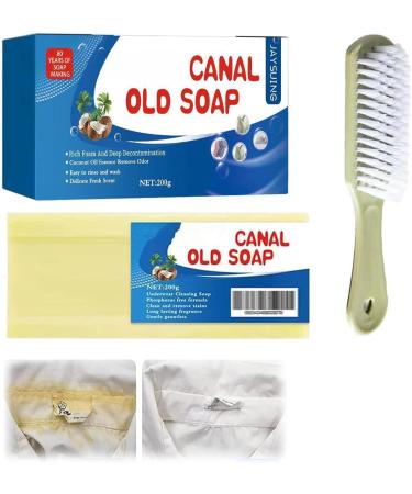 Canal Old Soap with Brush Canal Soap Bar for Stains Canal Laundry Soap Magic Soap Bar Stain Remover Easily Remove Stains from Clothes Underwear Cleaning Soap and Clothes Removing Soap (1 Pc)