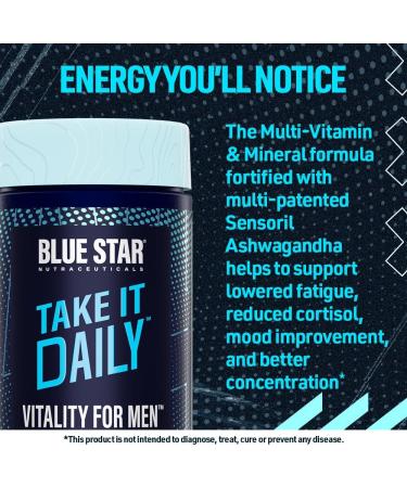 Blue Star Nutraceuticals VITALITY FOR MEN - Multivitamin & Mineral formula for Men who workout w/Ashwagandha and B-vitamins - Energy You ll Notice - 90 Veggie Capsules - Buy Online on GoSupps.com