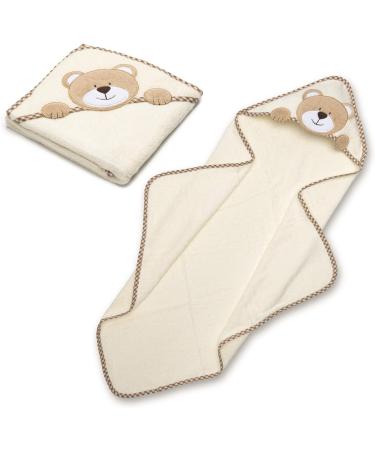 All Kids United Hooded Baby Towel - 100% Cotton Eco-Tex 100 | Soft Beige Bath Towel for Babies & Children (76x76 cm) - Buy Online on GoSupps.com