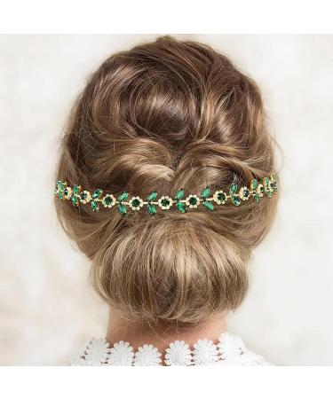 PrettyLife Green Crystal Bridal Headpiece | Rhinestone Wedding Headband for Bride | Gold Hair Accessories - Buy Online on GoSupps.com