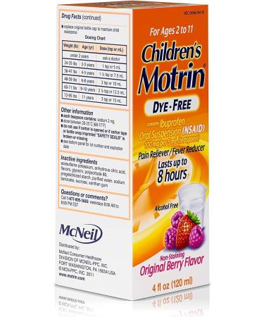 Motrin Children's Dye-Free Pain Reliever/Fever Reducer Original Berry Flavor 4 oz (2 Pack) - Buy Online on GoSupps.com