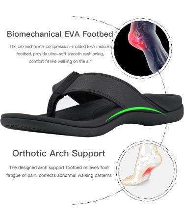 Everhealth Men's Arch Support Flip Flops - Orthotic Sandals for Comfortable Walking - Black, Size 9 - Buy Online on GoSupps.com
