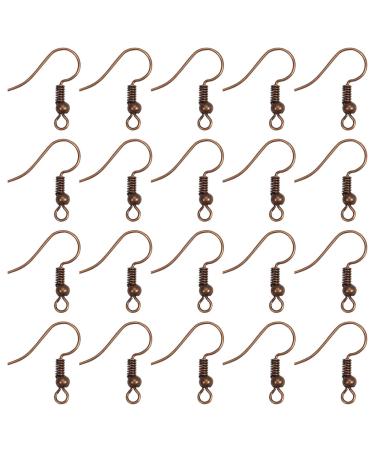 TOAOB 100pcs Earring Hooks Hypo Allergenic French Ear Wires with Ball and Coil 18mm Red Copper Fish Hook Earrings Making Supplies Jewelry Findings