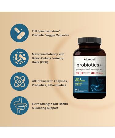 Probiotic 200 Billion CFU 40 Strains Per Serving | 240 Veggie Capsules with Prebiotics and Probiotics for Digestive Health Gut Health & Bloating Support | Daily Probiotics for Women & Men - Buy Online on GoSupps.com