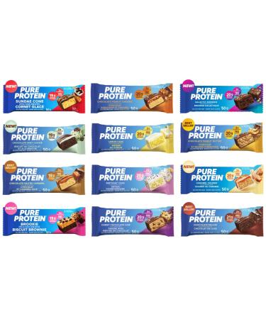 Pure Protein Bars Variety Pack | 12 flavors | High Protein Nutritious Snacks to Support Energy Low Sugar Gluten free. Two new flavors Sundae Cone and Brookie. (Packaged for you by Mix it up)