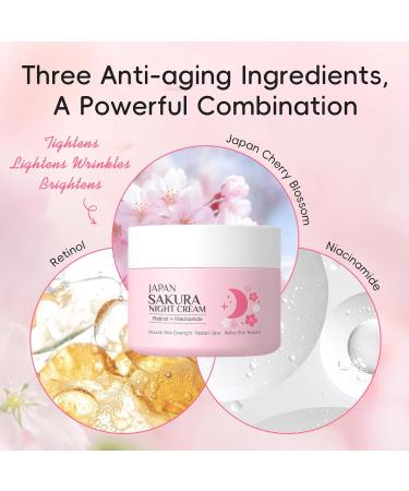 2pcs Sakura Night Cream for Women Teen Girls Anti Aging Skincare Face Moisturizer with Retinol & Niacinamide for Long-Lasting Hydration and Smooth Skin 2pcs Night Cream - Buy Online on GoSupps.com