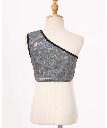 KKmeter Kids Girls One-Shoulder Sequins Dance Crop Top Performance Tank Vest 9-10 Black - Buy Online on GoSupps.com