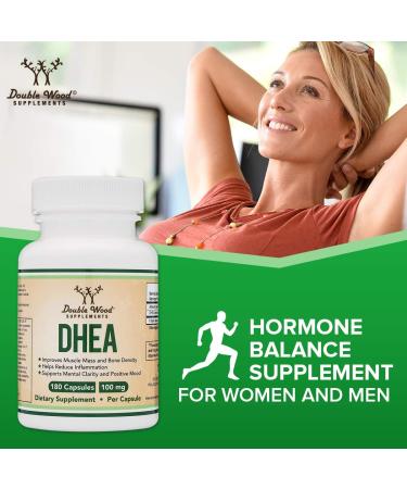 DHEA 100mg | 180 Capsules | Max Strength 6 Month Supply | Third Party Tested | Hormone Balance & Healthy Aging by Double Wood - Buy Online on GoSupps.com