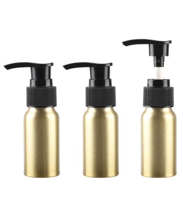 ZEOABSY 3 Pieces Empty 30ml Gold Aluminium Lotion Pump Bottle Aluminum Bottles with Black Pump Head Travel Metal Bottles for Cosmetic Shampoo Body Washing Gel Essential Oil Liquid Dispenser