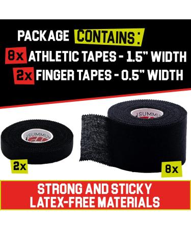Summum Fit Black Athletic Tape Bundle - 8 Rolls + 2 Finger Tape | Strong, Easy Application, No Residue | Sports Tape for Boxing, Football, Climbing | Wrist, Ankle, Hand Protection - 10 Count - Buy Online on GoSupps.com