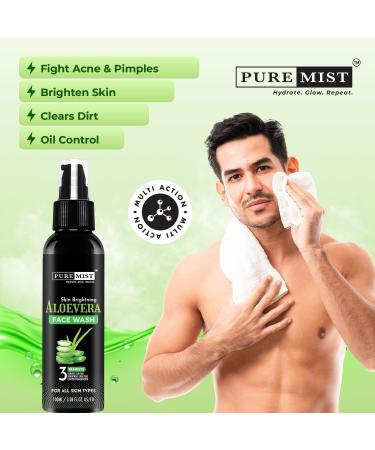 PUREMIST Aloe Vera Face Wash Fights Acne & Pimples | Skin Brightening & Tan Removal | With Aloe Vera & Cucumber | Gentle Cleanser for Men & Women | 100 ml (2) - Buy Online on GoSupps.com