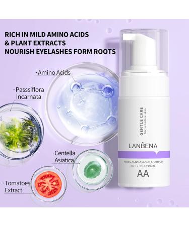 LANBENA Lash & Eyelash Cleanser Kit 100ml | Amino Acid Foam Paraben & Sulfate Free Ideal for Sensitive Skin - International Shipping Available - Buy Online on GoSupps.com
