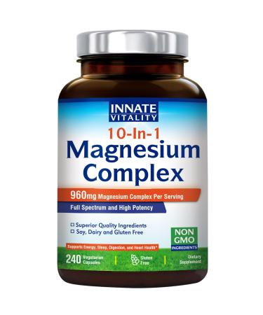 Innate Vitality 10-in-1 Magnesium Complex Supplement 420mg Elemental Magnesium per Serving Glycinate Citrate Malate Taurate & More 100% DV Sleep Digestion Energy Support 240 Vegan Capsules