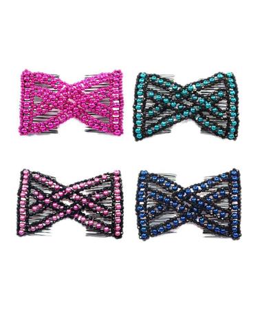 AMASAWA 4 pieces of magic pearl hair comb elastic hair feasts double comb magic pearls double hair clip stretchy hair feast clips vintage jewelry hair comb hair styling accessories (random colors)