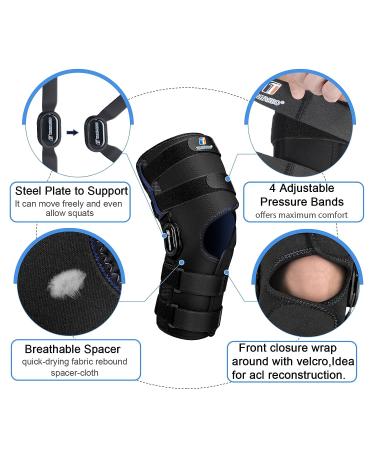 16 Hinged Knee Brace with Full Support, 4 Compression Straps, Metal Stabilizers - ACL, Arthritis, Meniscus Relief - Black (Size M) - Buy Online on GoSupps.com