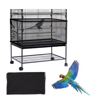 Large Bird Cage Cover, Daoeny Bird Cage Seed Catcher, Adjustable Soft Airy Nylon Mesh Net, Birdcage Cover Skirt Seed Guard for Parrot Parakeet Macaw African Round Square Cages Black
