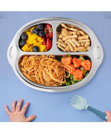 Esoes Children's Tableware Set - 4-Piece Stainless Steel Baby Plates with Suction Cups Silicone Spoon & Fork Ideal for Toddlers - Non-Slip Design (25x20x4cm) - Buy Online on GoSupps.com