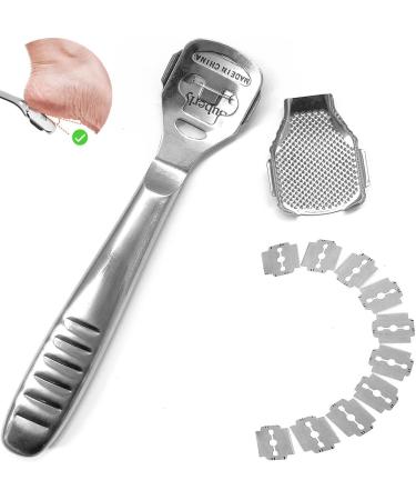 Foot Care Pedicure Callus Shaver Stainless Steel Foot Callus Remover Heel Razor Callus Shaver Sets Include 10 Replacement Slices and 1 Foot File Head Dry Hard Skin Remover for Hand Feet
