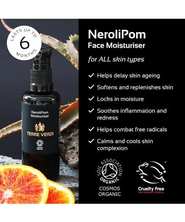 Terre Verdi Certified Organic Moisturiser - NeroliPom - Vegan Face Moisturiser - Antioxidant-Rich for Skin Hydration - Neroli Pomegranate Aloe Vera Vitamin E for Face - Cruelty Free - 50ml NeroliPom: Fresh With Neroli Scent - Buy Online on GoSupps.com