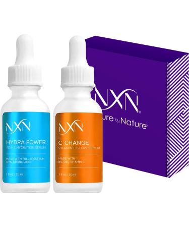 NxN Vitamin C & Hyaluronic Acid Serum Set, Clinically Proven to Brighten Skin, Reduce Dark Spots, Improve Hyper Pigmentation Age Spots, Reduce Fine Lines & Wrinkles - 1fl oz Face Kit Vitamin C and HA Duo
