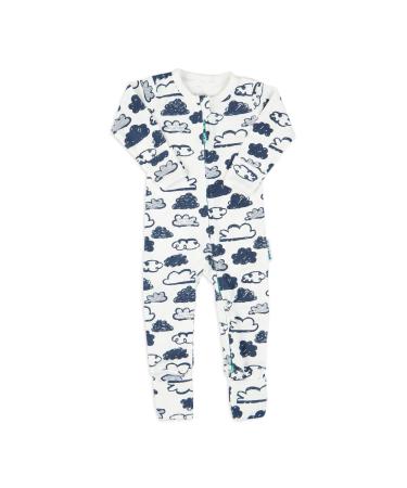 100% Cotton Two-Way Zipper Baby Sleepsuit Unisex Gender Neutral Onesie Romper for Boys and Girls Double Zip Footless with Fold Over Cuffs on Hands and Feet 12-18 Months Navy Clouds