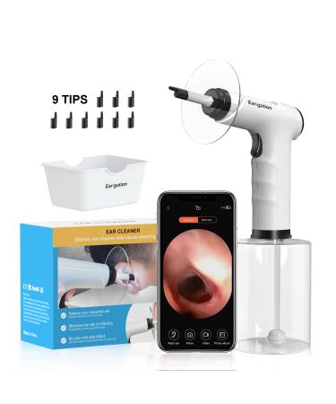 Ear Wax Removal Tool New 2023 Earigation Electric Ear Cleaning Kit Includes 1080P Camera & Video with Light Works with iOS & Android - Includes Basin Towel & 9 Tips Earwax Irrigation Kit