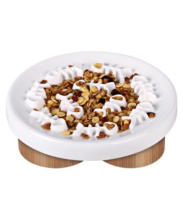 VIIVY VIYIV Slow Feeder Cat Bowl Slow Feed, Ceramic Cat Puzzle Feeder Interactive Fun Slow Feed Bloat Stop Eating Diet Pet Dog Bowls Slow Feeder D:8.5''* H:1'' white