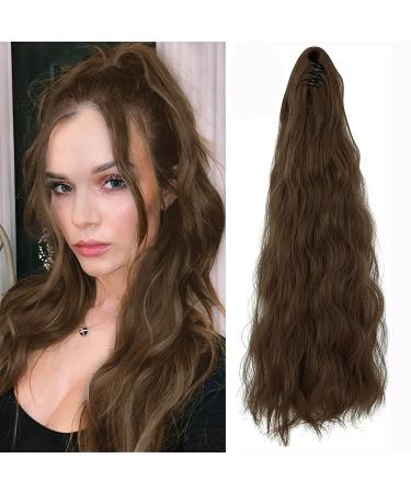 ZAIQUN Ponytail Extension Claw 18" 24" Curly Wavy Straight Clip in Hairpiece One Piece A Jaw Long Pony Tails for Women(24Inch Light Chestnut Brown) 24 Inch Light Chestnut Brown