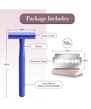 Copper Single Blade Razor - Gentle Close Shave Eco-Friendly Double Edge Safety Razor with 10 Blade Refills - Perfect for Sensitive Skin - Indigo Purple - Buy Online on GoSupps.com