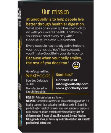 GoodBelly Probiotic Supplement - 10 Billion Live Cultures for Digestive Health & Iron Absorption - Vegan (30 Capsules) - Buy Online on GoSupps.com
