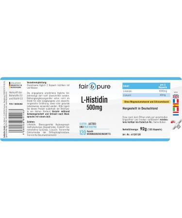 Fair & Pure - L-Histidine 500mg - vegan - 120 capsules - Buy Online on GoSupps.com