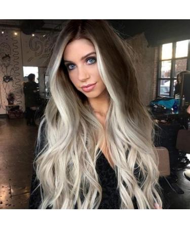 Gray Long Wavy Synthetic Wig with Black Roots | 26 Inch Middle Part Wig for Cosplay & Daily Wear - Buy Online on GoSupps.com