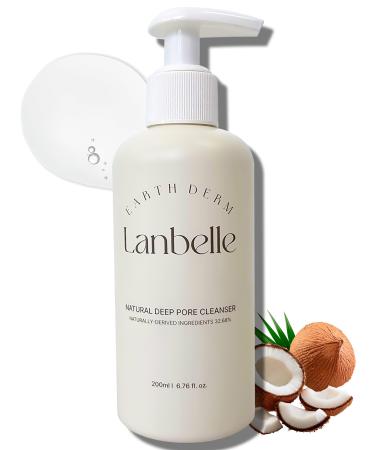 Lanbelle Deep Pore Cleanser Cleansing Gel Type Face Wash with Naturally-derived Ingredients - 7.1 Fl Oz / 210 ml - made with COCONUT Extracts VEGAN Certified Dermatological Tested