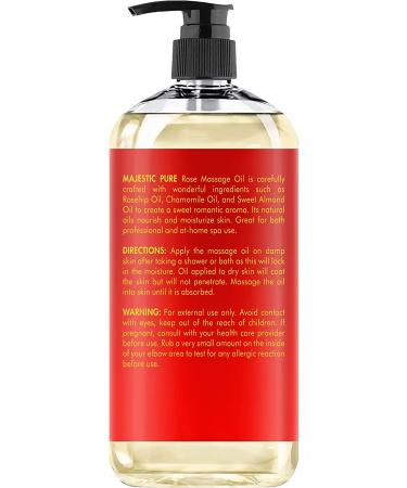 MAJESTIC PURE Rose Massage Oil - Hydrating, Calming & Relaxing Body Oil - Therapeutic Grade, Made in USA - 8 fl oz - Buy Online on GoSupps.com