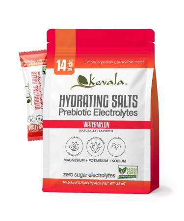 kevala Electrolytes Watermelon Powder Packets | Sugar Free Drink Mix Packets with Prebiotics, Potassium & Salt Electrolytes for Keto Hydration | Rehydration Support | 1 Pack (14 Sticks)