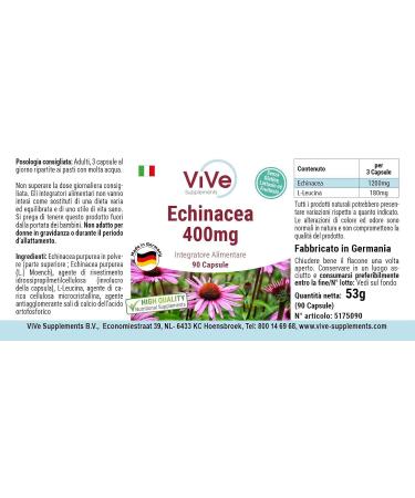 Echinacea 400 mg Capsules - High Dose Vegan Supplement | Quality from Germany - ViVe Supplements - Buy Online on GoSupps.com