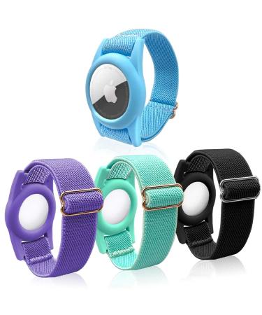 Airtag bracelet for children 4 pieces Air day watch band holder Compatible with Apple Item Finder adjustable itag gps Wristband Bracelet Schlaufe Silikon anklewell Protective cover case for toddlerra/purple/green/black