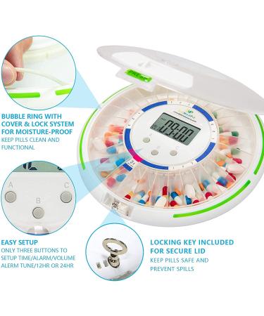 EziMedPil Automatic Pill Dispenser with Audio & Visual Alerts - 6 Alarms/day, 6 Dosage Templates, Easy-Read LCD, Lockable for Prescriptions & Vitamins - Buy Online on GoSupps.com