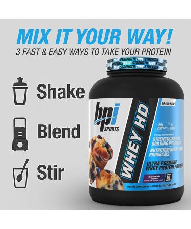 BPI Sports Whey HD Ultra Premium Protein Powder Isolate | Workout Whey Protein Powder for Men & Women for Muscle Gain | Milk Protein Concentrates | Blueberry Muffin 4.07 Pound Blueberry Muffin 4.07 Pound (Pack of 1) - Buy Online on GoSupps.com