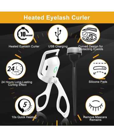Heated Eyelash Curler USB Rechargeable Eyelash Curler with Comb Portable Heated Lash Curler 2 Quick Heating Modes Eye Lash Curler 24H Lasting Natural Curl White - Buy Online on GoSupps.com