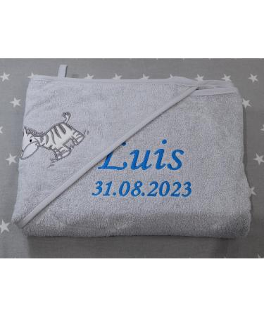 Hooded Towel with Embroidered Name | 100x100 cm Gray Zebra Gift | Soft & Stylish Baby Blanket - Buy Online on GoSupps.com
