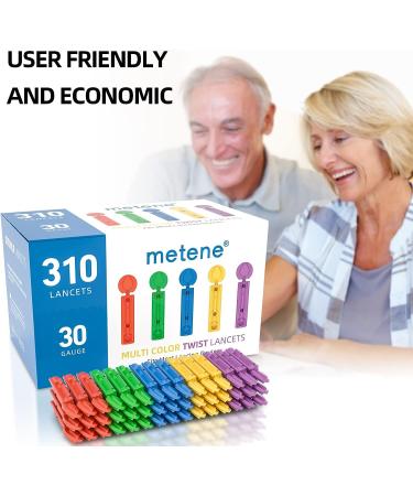 Metene Twist Top Lancets 30 Gauge 310 Count for Blood Sugar Tests - Diabetic Lancets, Sterile & Multicolored - Buy Online on GoSupps.com