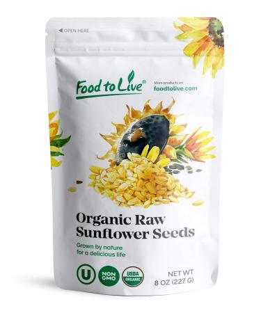 Organic Sunflower Seeds, 8 Ounces - Hulled, Raw, Non-GMO, Dried Kernels, Unsalted, Kosher, Vegan, Keto, Paleo, Sirtfood, Bulk, Low Sodium Nuts, Good Source of Protein, Vitamins E, B6 Organic 8 Ounce (Pack of 1)