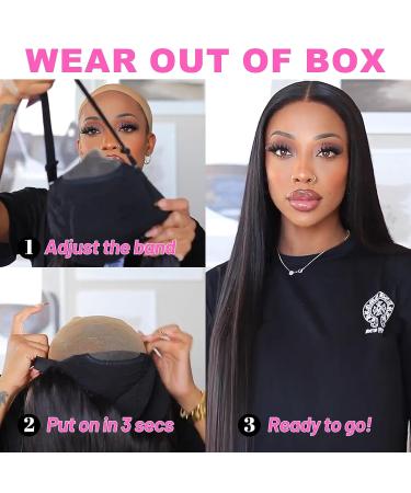 Original Queen 24 Inch Straight HD Lace Front Wig - Glueless Human Hair Wig for Women - Pre Cut & Pre Plucked - 180% Density - Natural Black - Buy Online on GoSupps.com