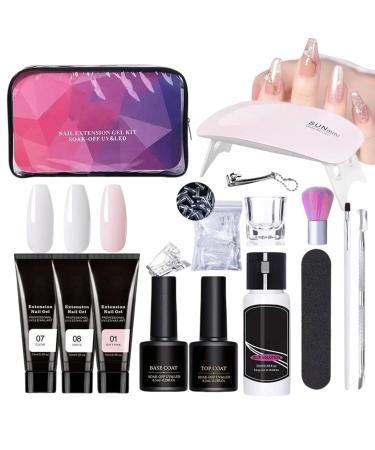 Builder nail gel kit poly extension gel kit - 3-color builder glue gel with nail lamp base and tip - Professional manicure supplies for the