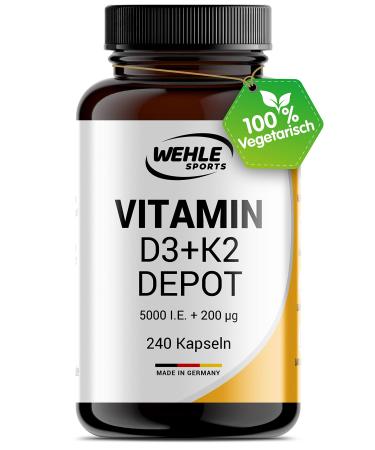 Vitamin D3 K2 Depot 240 capsules high - 5 000 IE vitamin D3 + 200 mcg vitamin K2 MK7 all trans I without additives made in DE.